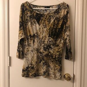 New Directions 3/4 Sleeve Fitted Blouse in Brown and Black